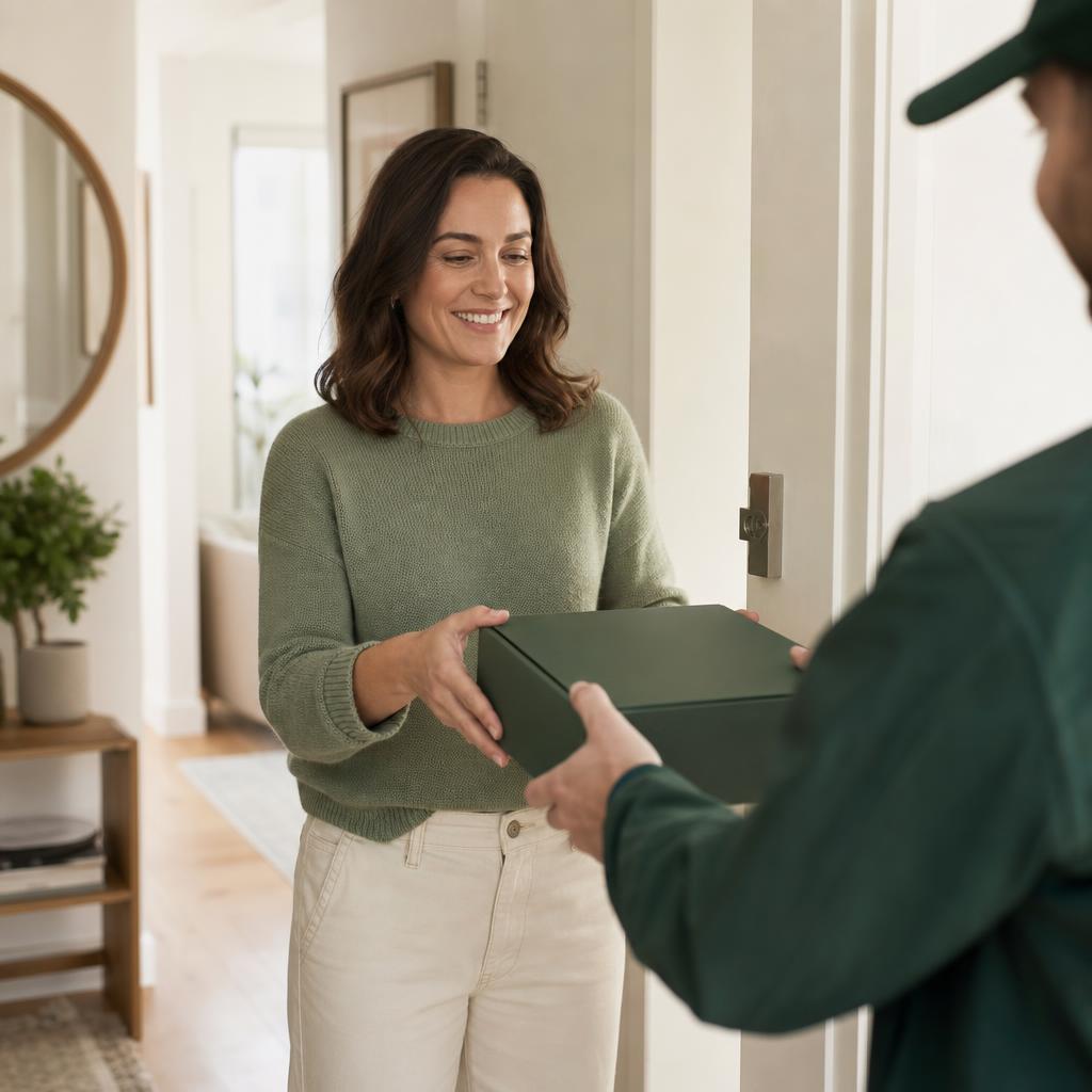 A patient receiving a discreet care package at home
